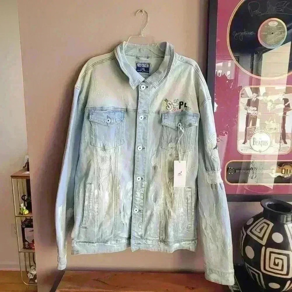 NEW Staple Pigeon Light Blue Denim Jacket Men's Size 3XL Lobg Sleeve - Picture 2 of 16